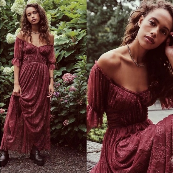 Free People Dresses & Skirts - Free People beautiful pink lace corset maxi romantic peasant princess gown dress